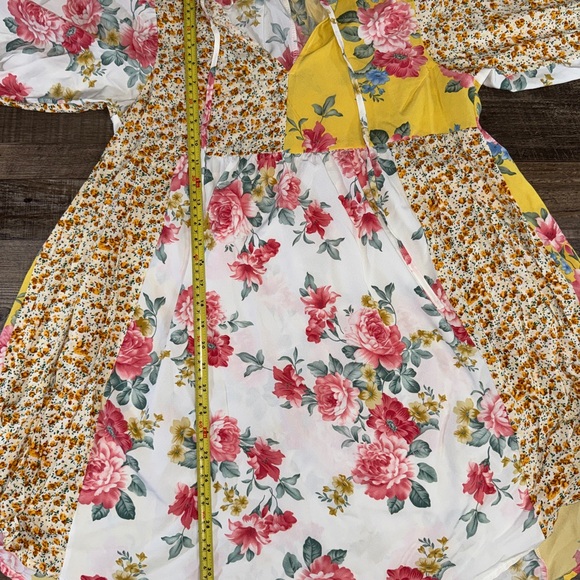 Umgee USA Boho Floral Patchwork Dress Small Ruffle Neck - Picture 8 of 8